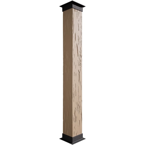Ekena Millwork Pecky Cypress Faux Wood Non-Tapered Square Column Wrap w/ Faux Iron Capital & Base, 12"W x 5'H COLUPC12X060IRUF - main